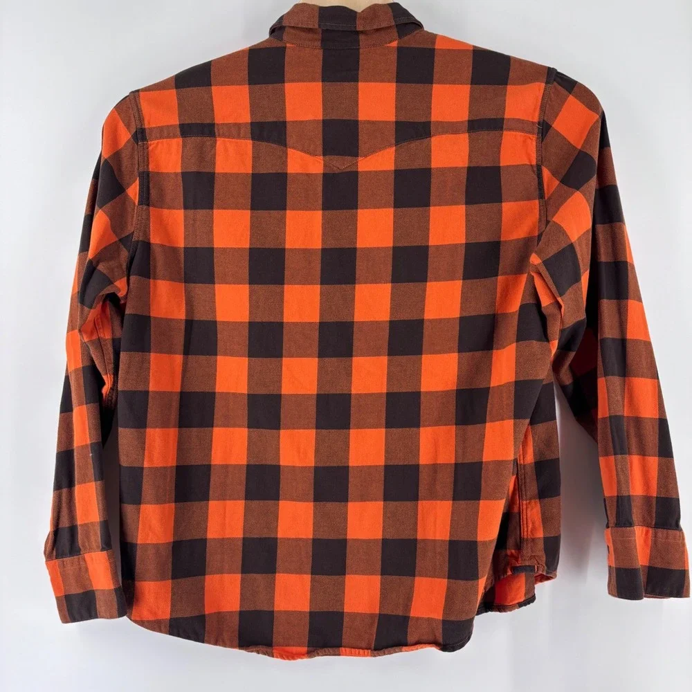 Levi's Western Flannel Shirt Men's XL Orange Black Buffalo Checkered Plaid NFL